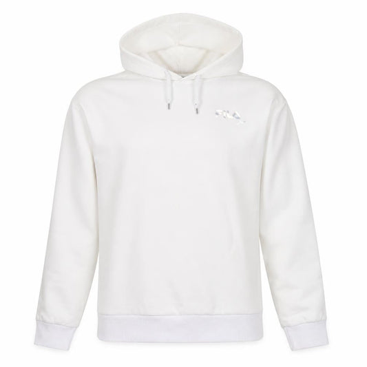 Front view of Fila Fusion Men's White Pullover Hoodie L Hooded Fleece Logo Detail