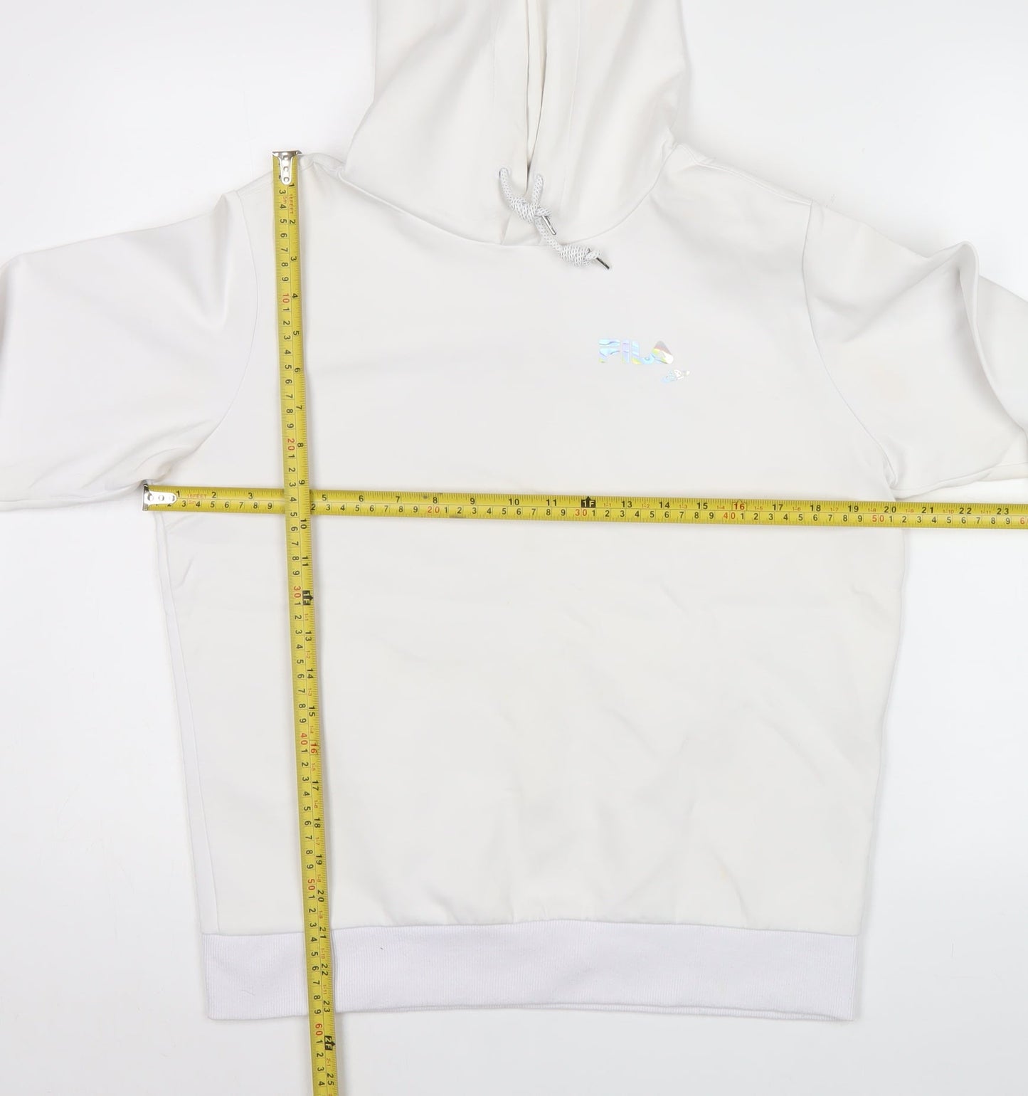 FILA Fusion Men's White Pullover Hoodie L Hooded Fleece Logo Detail