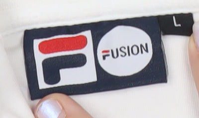 FILA Fusion Men's White Pullover Hoodie L Hooded Fleece Logo Detail