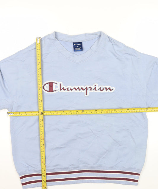 Champion Men's Blue V-Neck Logo Sweatshirt Size M Regular Fit