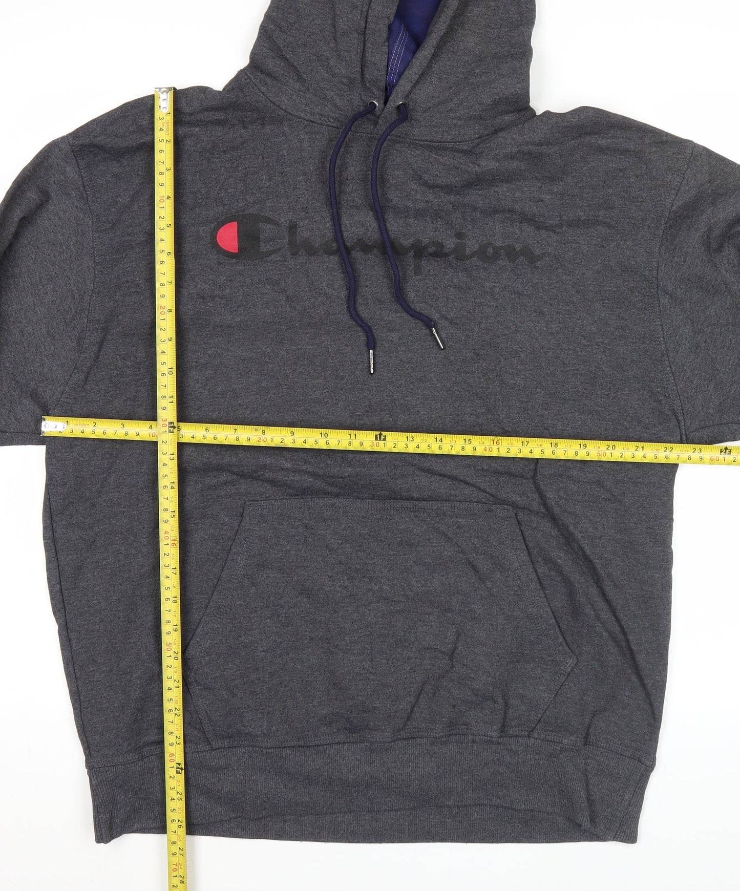 Champion Men’s Grey Pullover Hoodie L Regular Fit Fleece Logo Sportswear