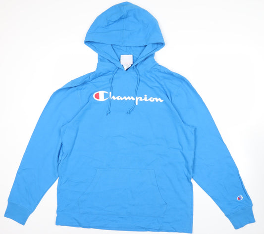 Champion Men's Blue Pullover Hoodie L Regular Fit Logo Sportswear