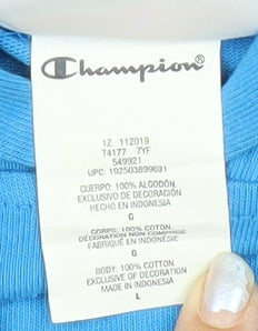 Champion Men's Blue Pullover Hoodie L Regular Fit Logo Sportswear