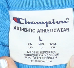 Champion Men's Blue Pullover Hoodie L Regular Fit Logo Sportswear