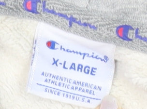 Champion Men's Grey XL Pullover Hoodie with Embroidered Logo