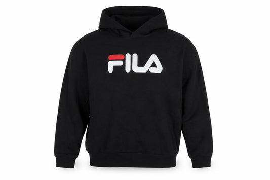 Front view of Fila Men’s Black Pullover Hoodie Small Logo Sports Jersey Cotton Blend