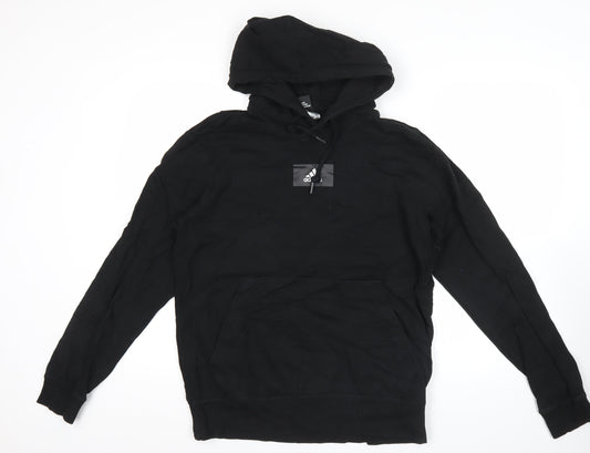 Adidas Men’s Black Pullover Hoodie M Logo Sports Knit Long Sleeve
