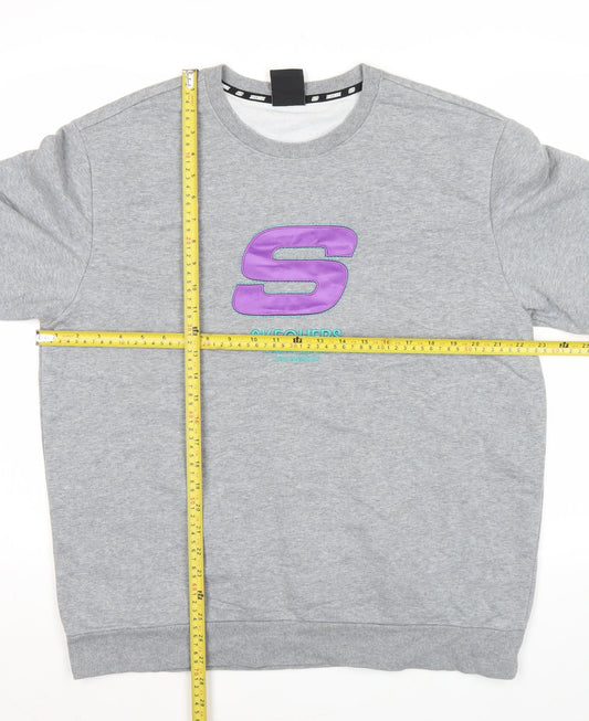 Skechers Men’s Grey M Pullover Sweatshirt Logo Print Long Sleeve