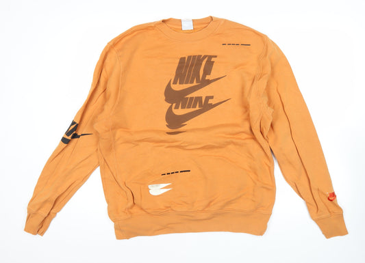 Nike Men's Orange Pullover Sweatshirt L Graphic Logo Sports Fleece