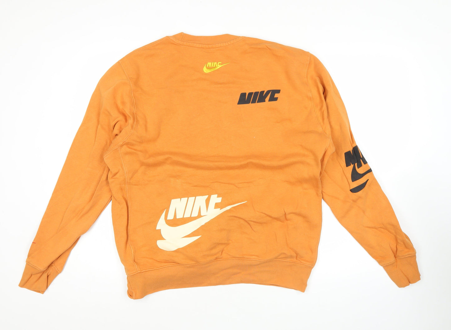 Nike Men's Orange Pullover Sweatshirt L Graphic Logo Sports Fleece