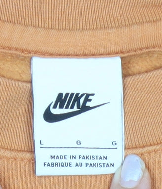 Nike Men's Orange Pullover Sweatshirt L Graphic Logo Sports Fleece