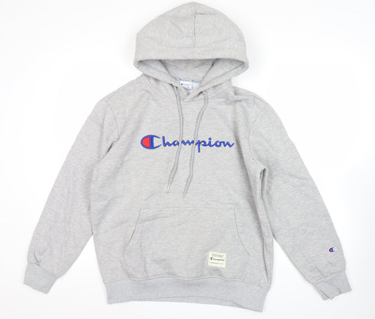 Champion Men's Grey Pullover Logo Hoodie Size M Fleece Cotton