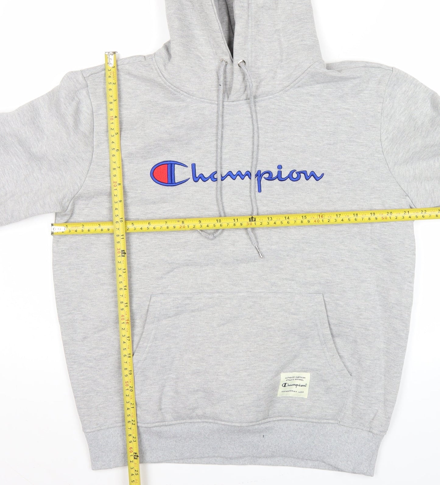 Champion Men's Grey Pullover Logo Hoodie Size M Fleece Cotton