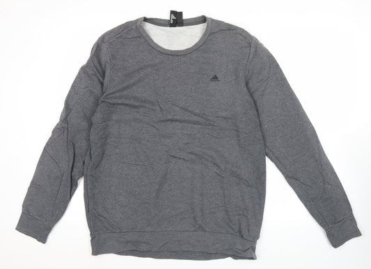Adidas Men’s Grey Pullover Sweatshirt L Logo Crew Neck Long Sleeve