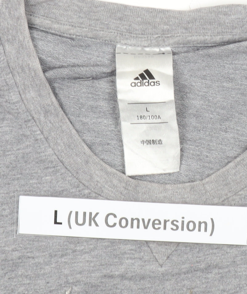 Adidas Men’s Grey Graphic Pullover Sweatshirt L Long Sleeve Jersey