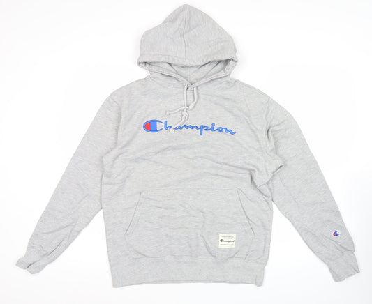 Champion Men's Grey Pullover Hoodie Large Logo Fleece Sportswear