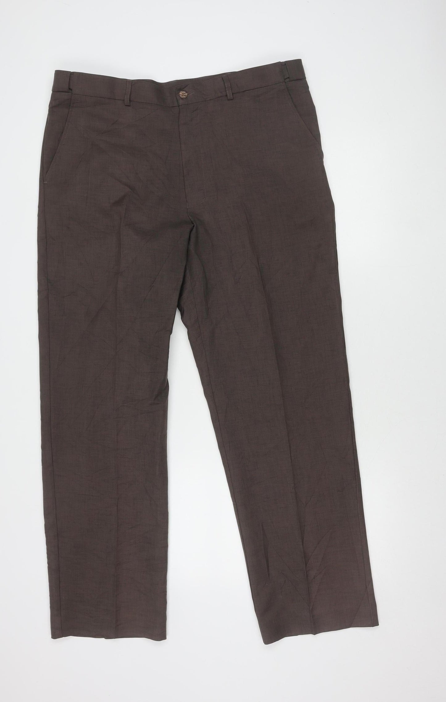 Farah Men's Brown 38W 31L Dress Trousers Flat Front Straight Leg