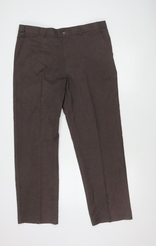Farah Men's Brown 38W 31L Dress Trousers Flat Front Straight Leg