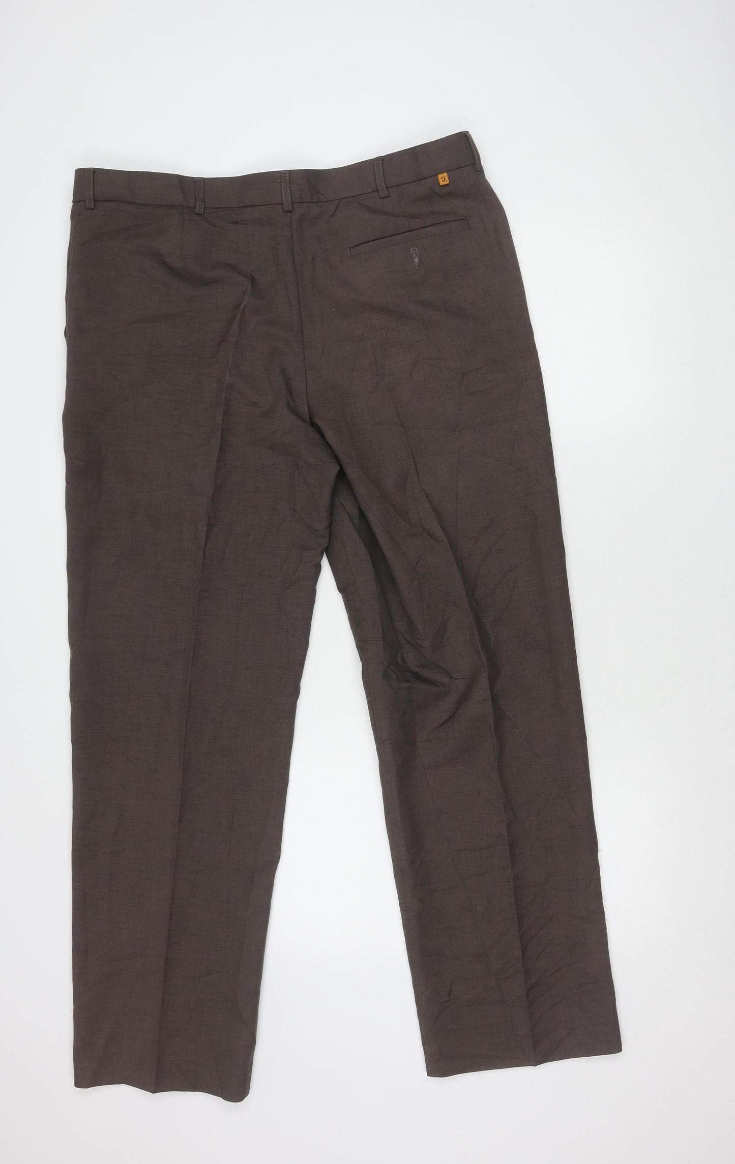 Farah Men's Brown 38W 31L Dress Trousers Flat Front Straight Leg