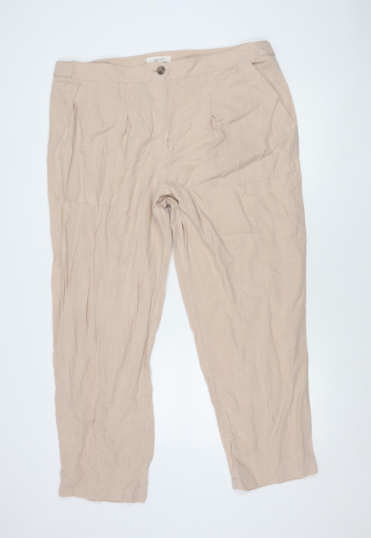 Marks & Spencer Womens Beige Cargo Trousers Size 20 Lyocell Linen