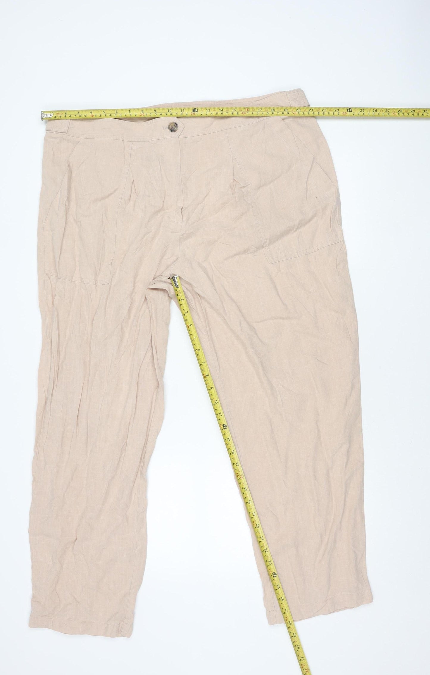 Marks & Spencer Womens Beige Cargo Trousers Size 20 Lyocell Linen