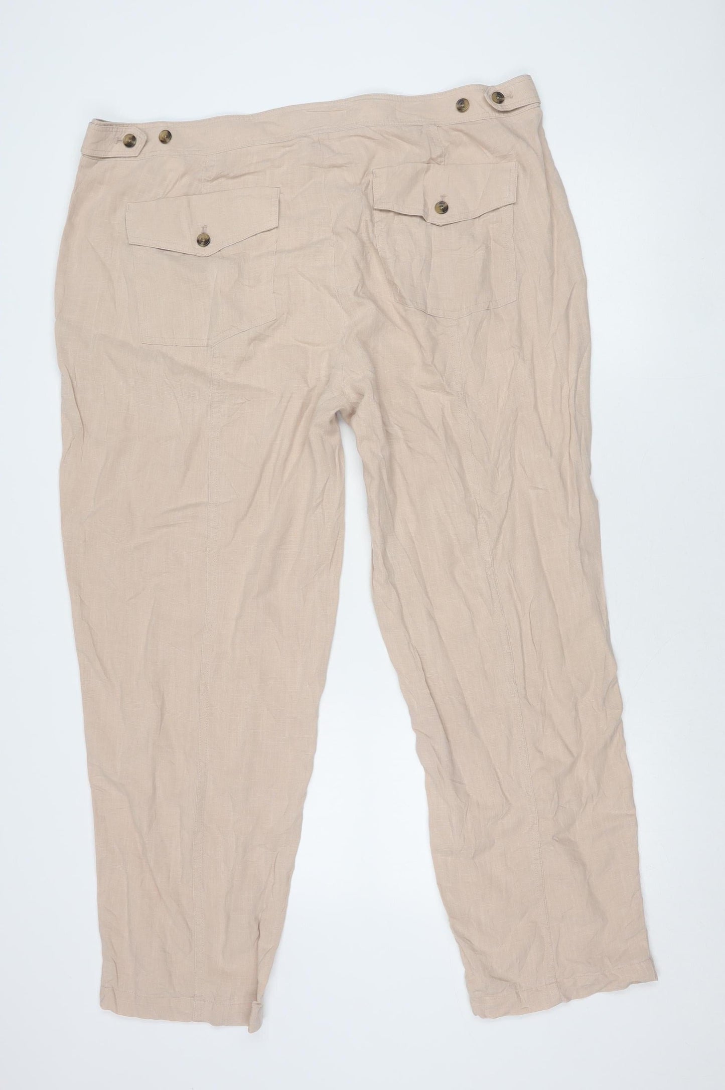 Marks & Spencer Womens Beige Cargo Trousers Size 20 Lyocell Linen