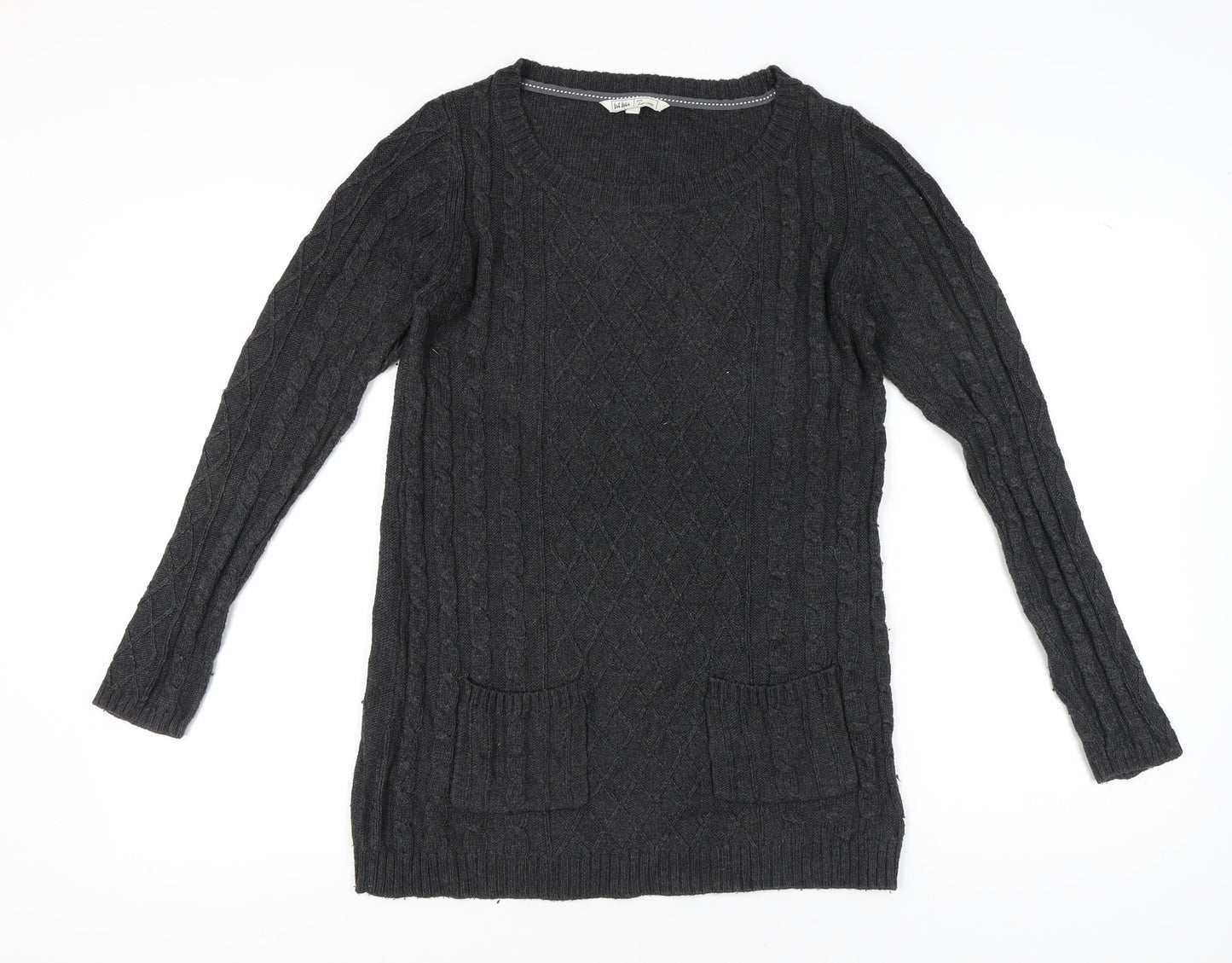 Fat Face Womens Grey Cable Knit Tunic Jumper Size 12 Long Sleeve
