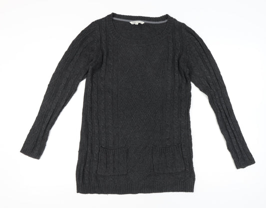 Fat Face Womens Grey Cable Knit Tunic Jumper Size 12 Long Sleeve