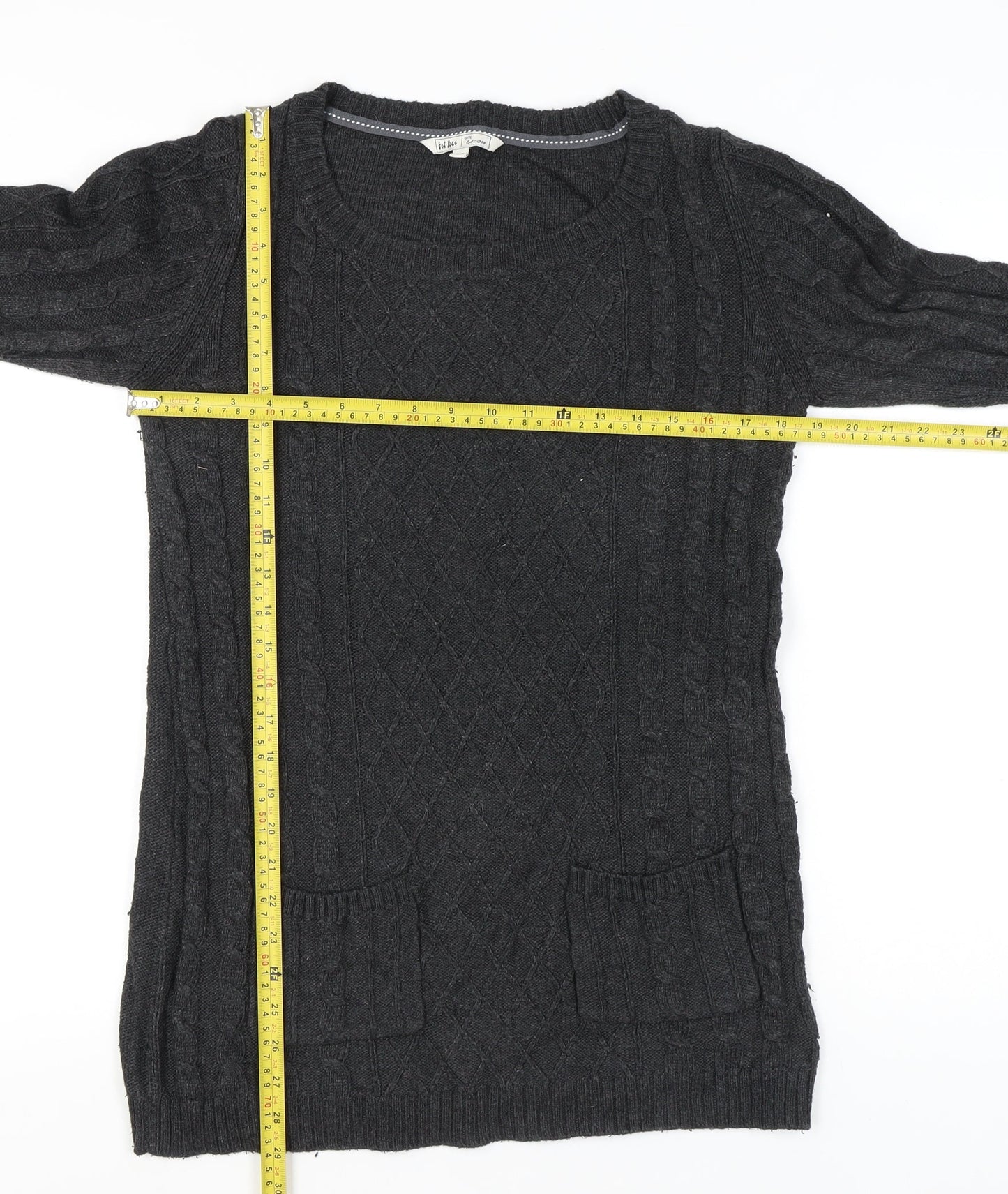 Fat Face Womens Grey Cable Knit Tunic Jumper Size 12 Long Sleeve