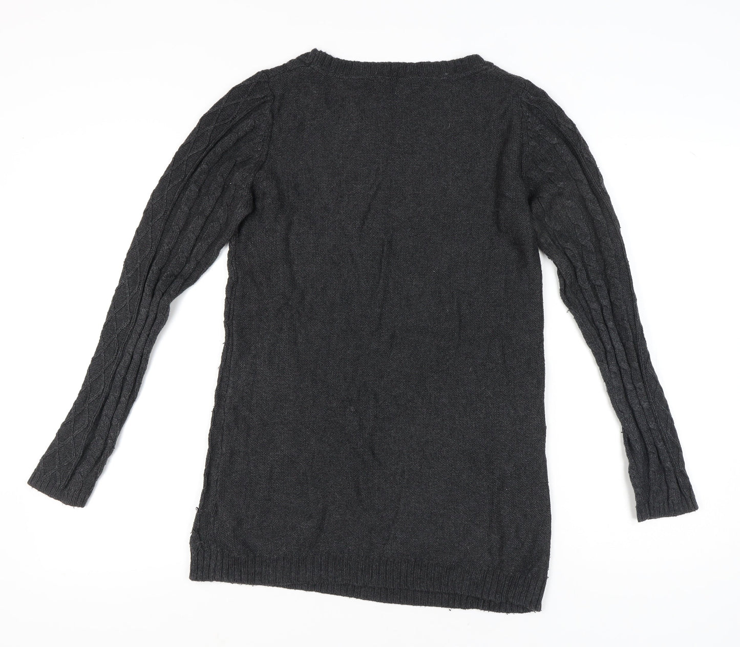 Fat Face Womens Grey Cable Knit Tunic Jumper Size 12 Long Sleeve