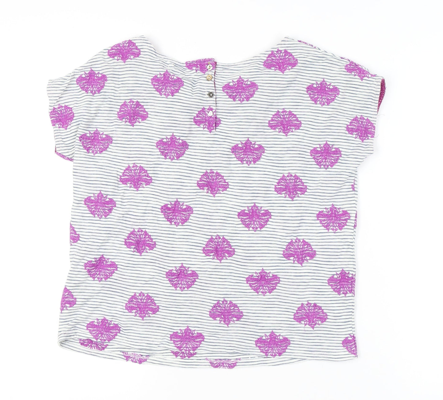 White Stuff Women's Multicoloured Cotton Blouse UK 10 Round Neck Cap Sleeve
