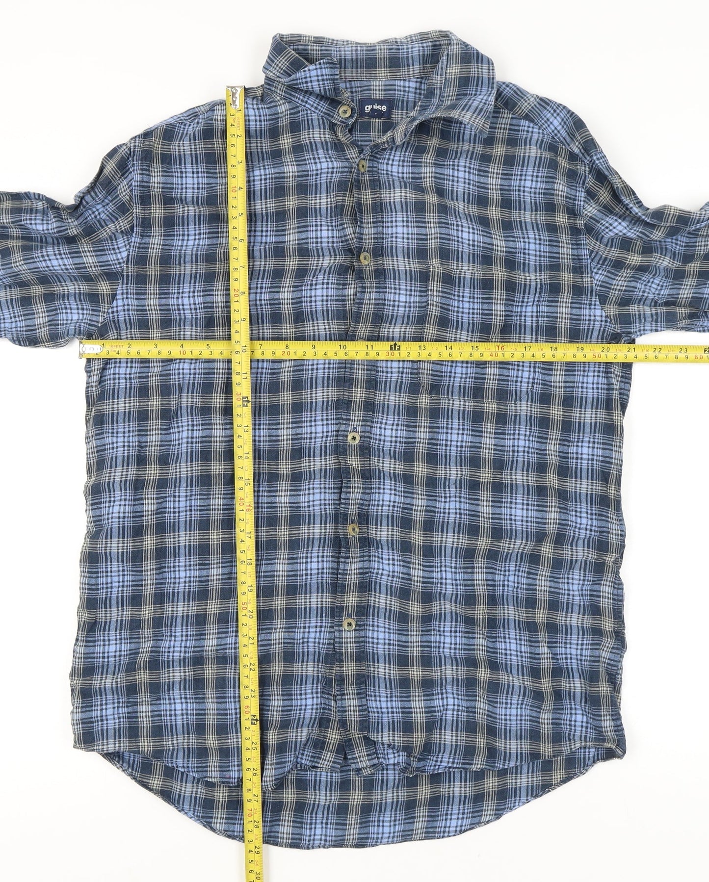 Guise Men's Blue Check Long Sleeve Button-Up Shirt M