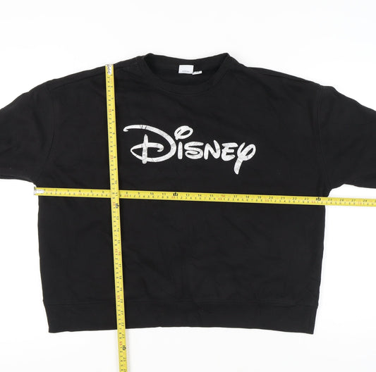 Disney Women's Black Crew Neck Pullover Sweatshirt UK 14/16 Logo Design