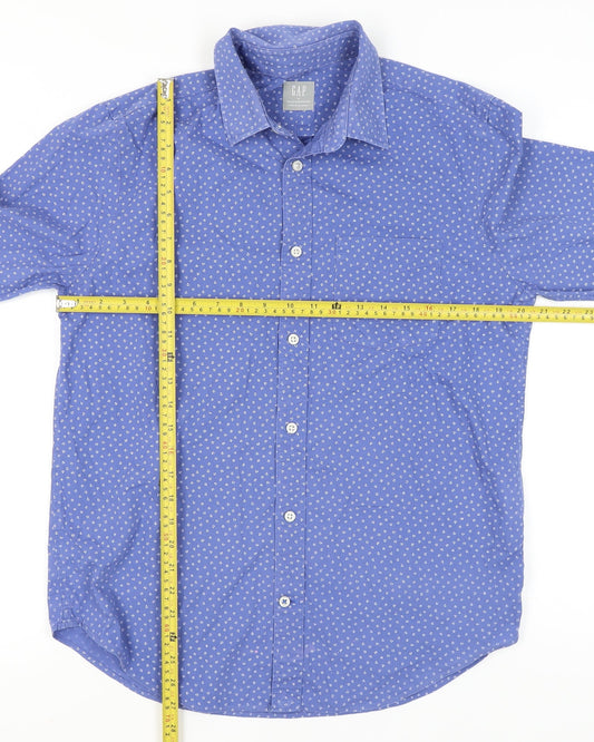 GAP Men's Blue Geometric Long Sleeve Cotton Button-Up Shirt M