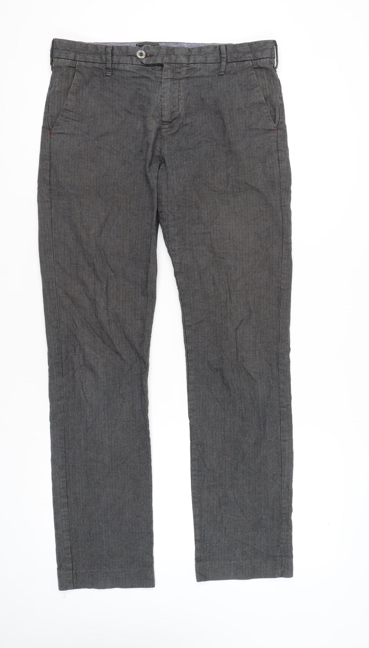 White Stuff Men's Grey Pinstripe Chino Trousers 34W 32L Regular Fit