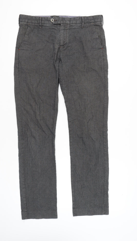 White Stuff Men's Grey Pinstripe Chino Trousers 34W 32L Regular Fit