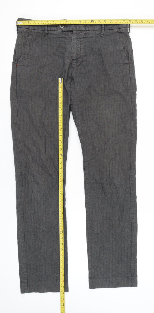 White Stuff Men's Grey Pinstripe Chino Trousers 34W 32L Regular Fit