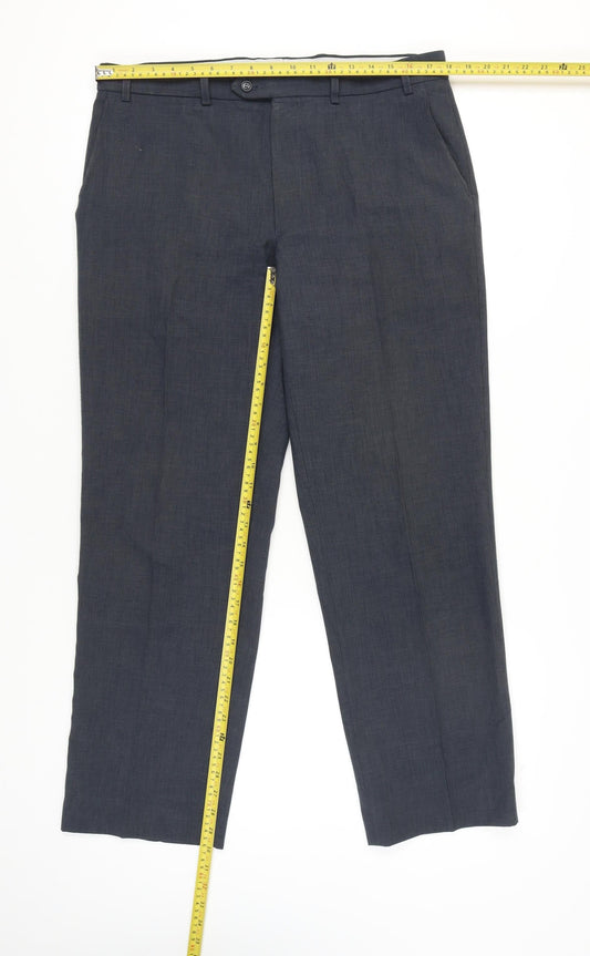 Marks & Spencer Men's Grey 32W 31L Regular Fit Dress Trousers Wool Blend