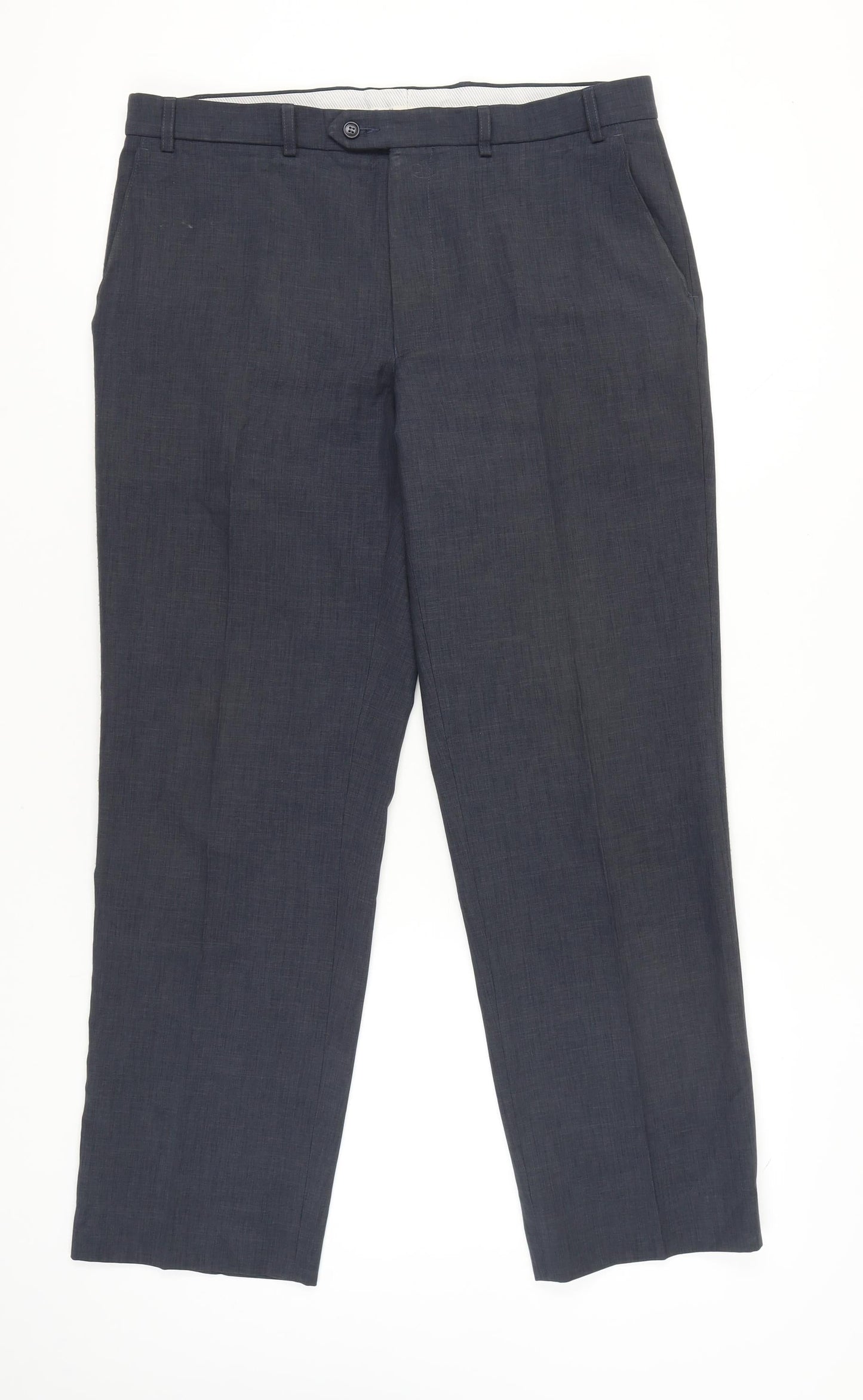 Marks & Spencer Men's Grey 32W 31L Regular Fit Dress Trousers Wool Blend