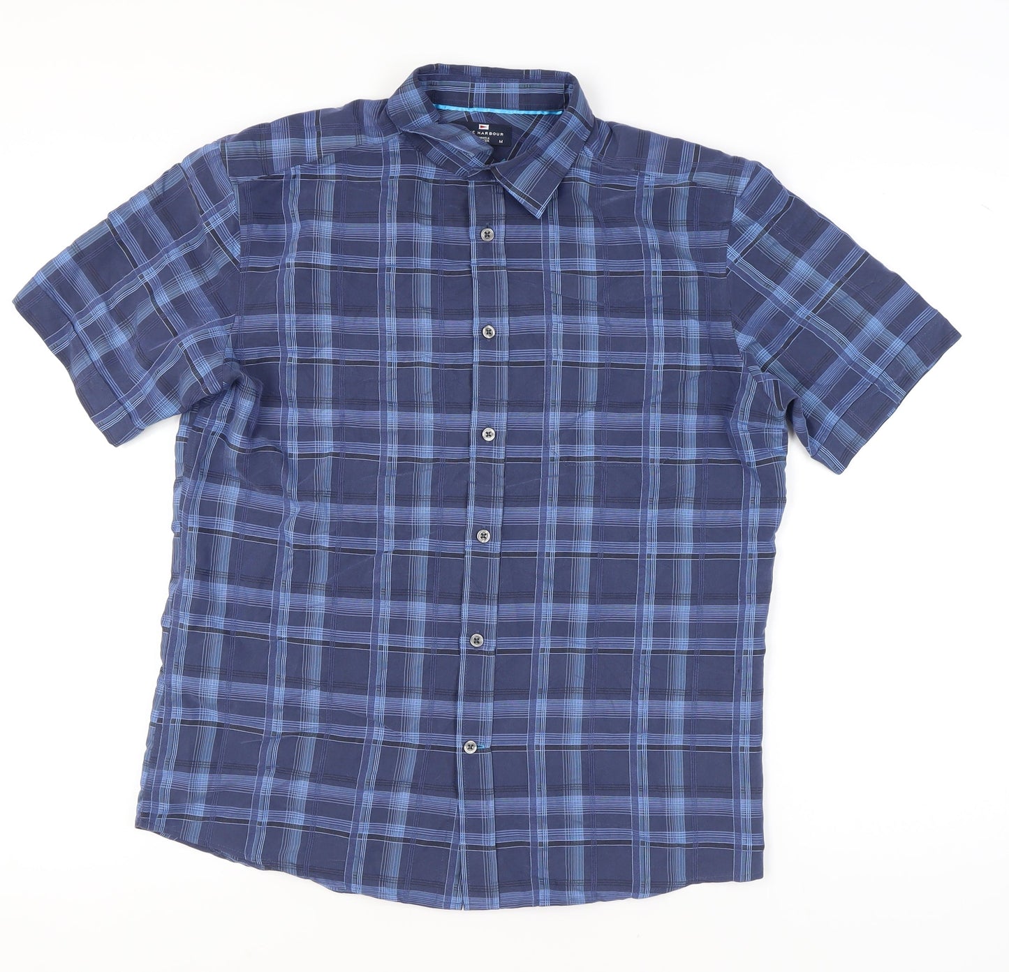 Marks & Spencer Blue Harbour Men's Blue Plaid Short Sleeve Shirt M