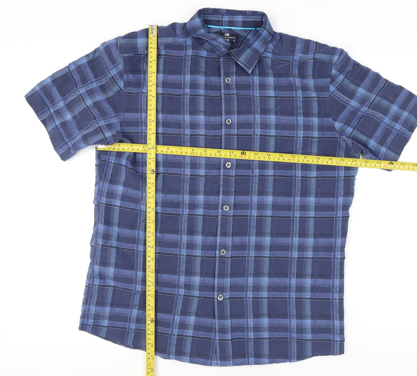 Marks & Spencer Blue Harbour Men's Blue Plaid Short Sleeve Shirt M