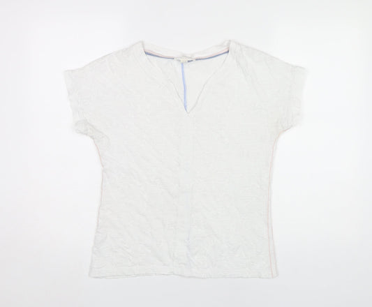 White Stuff Women's White Cotton V-Neck T-Shirt UK 8 Casual Summer