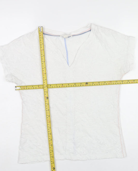 White Stuff Women's White Cotton V-Neck T-Shirt UK 8 Casual Summer