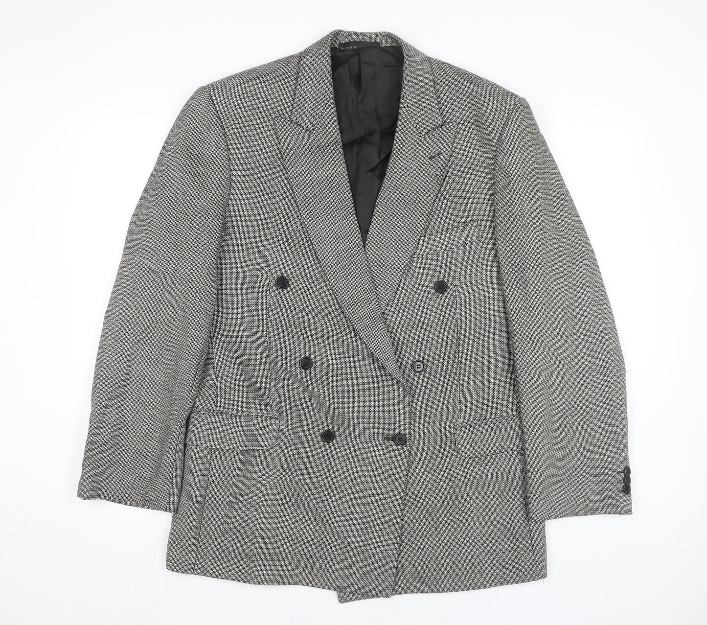 Jaeger Men's Grey Wool Silk Double-Breasted Blazer 52L