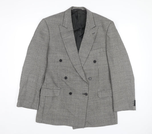 Jaeger Men's Grey Wool Silk Double-Breasted Blazer 52L