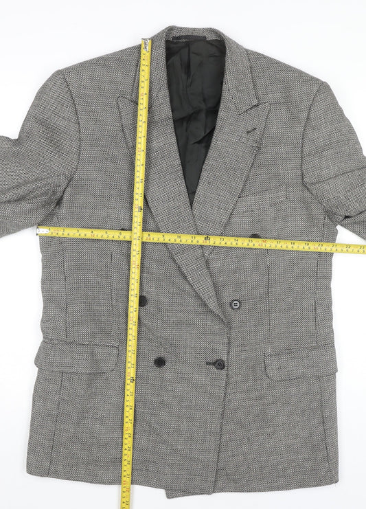 Jaeger Men's Grey Wool Silk Double-Breasted Blazer 52L