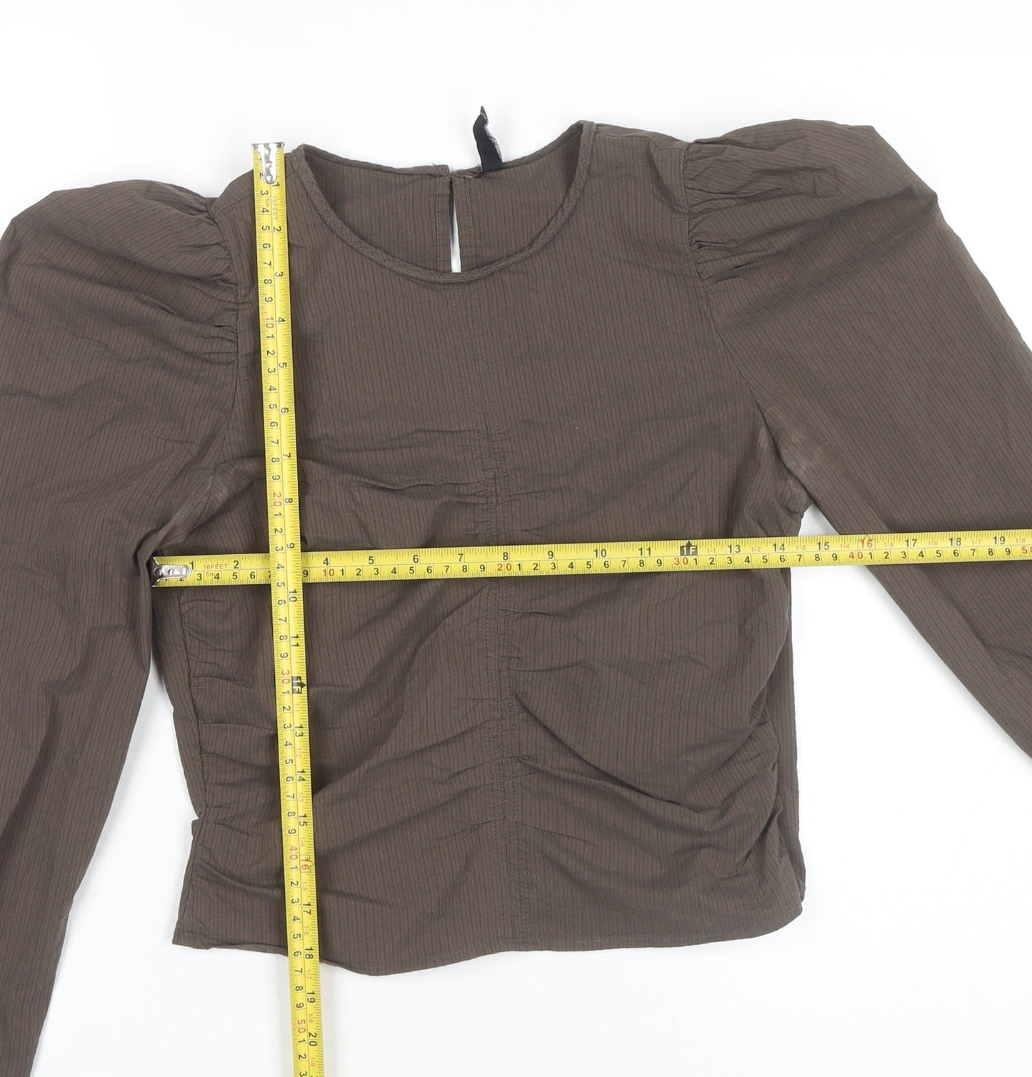 Pieces Women’s Brown Puff Sleeve Ruched Blouse XS