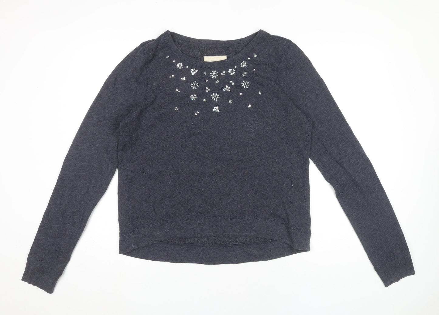 Hollister Women Blue L Pullover Sweatshirt Beaded Crew Neck Long Sleeve