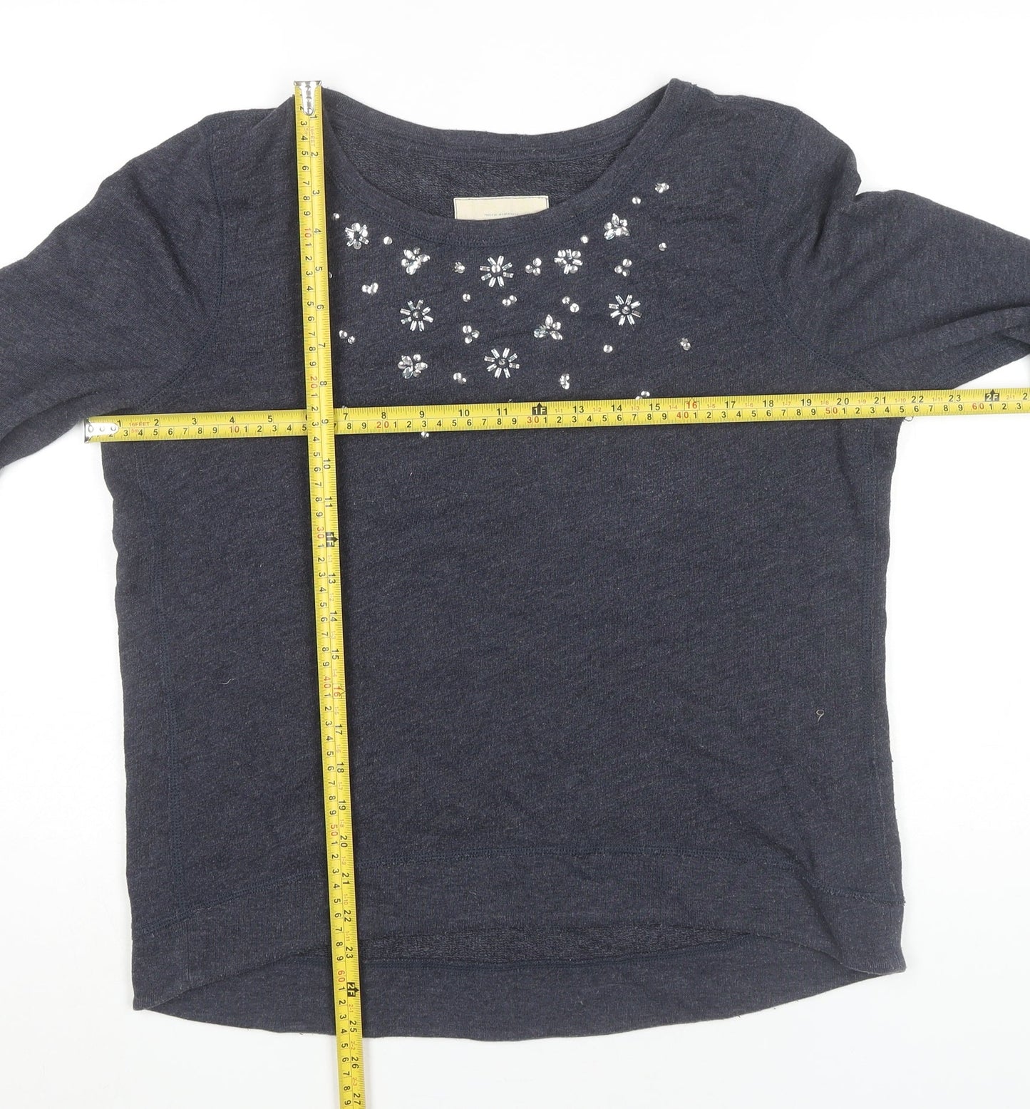 Hollister Women Blue L Pullover Sweatshirt Beaded Crew Neck Long Sleeve