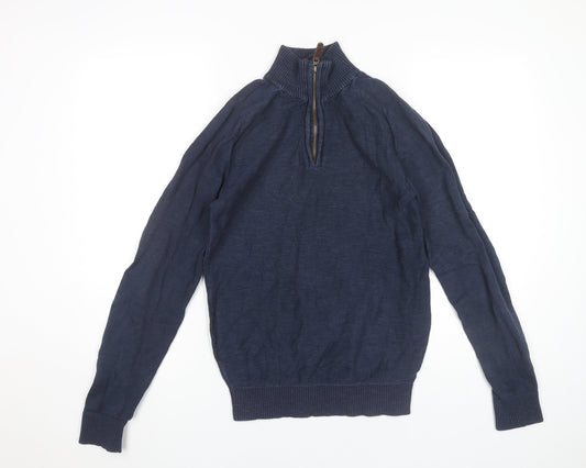 Mountain Warehouse Men’s Blue Cotton 1/4 Zip High Neck Jumper L